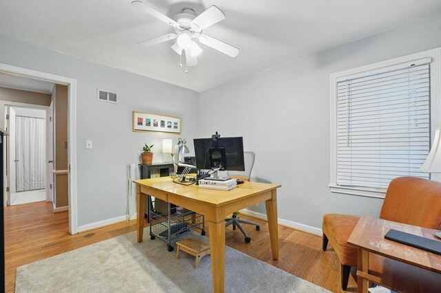 8604 Sagamore Rd, Leawood, KS 66206 - office with wood finished floors and a ceiling fan