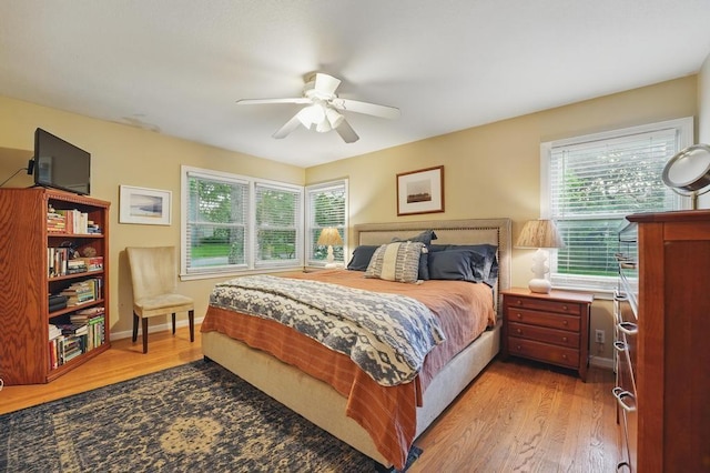 8604 Sagamore Rd, Leawood, KS 66206 - bedroom with light wood-style flooring, multiple windows, and ceiling fan