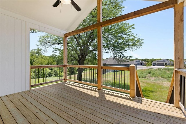 31501 W 86th Ct, De Soto, KS 66018 - wooden deck featuring a ceiling fan and a lawn