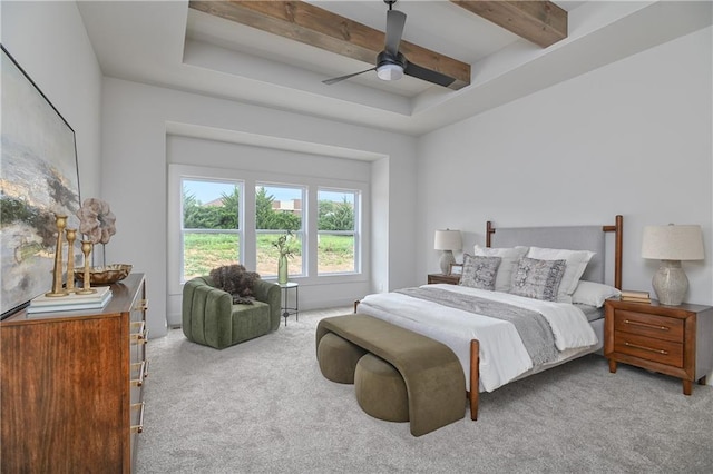 6039 Apache Dr, Shawnee, KS 66226 - bedroom with carpet, beam ceiling, and a ceiling fan