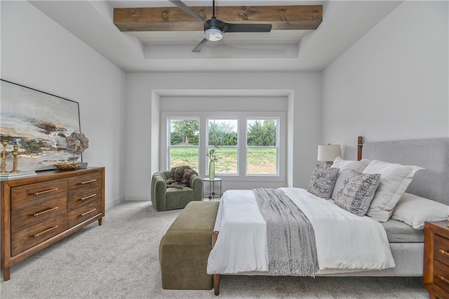 6039 Apache Dr, Shawnee, KS 66226 - bedroom with carpet floors, ceiling fan, and beam ceiling