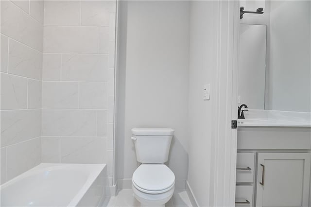 6039 Apache Dr, Shawnee, KS 66226 - bathroom with vanity, toilet, baseboards, and shower / tub combination
