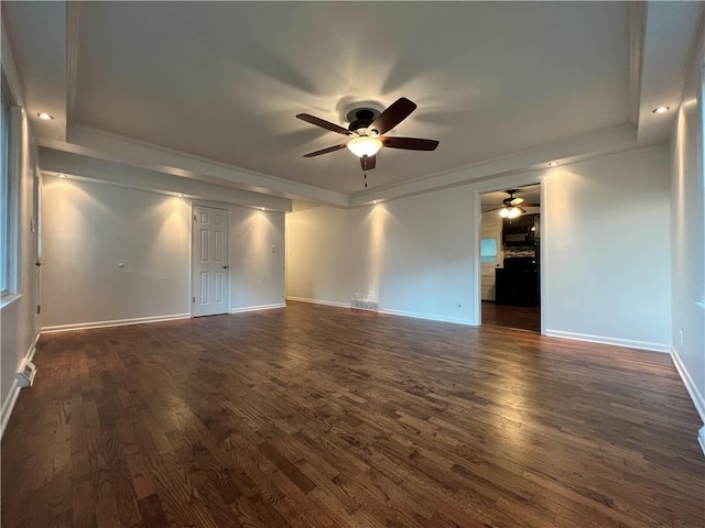 4215 Summit St, Leavenworth, KS 66048 - empty room featuring ceiling fan, dark wood finished floors, and crown molding