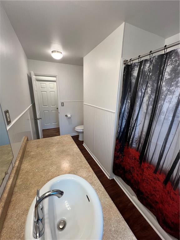 4215 Summit St, Leavenworth, KS 66048 - full bath with a wainscoted wall, wood finished floors, and vanity