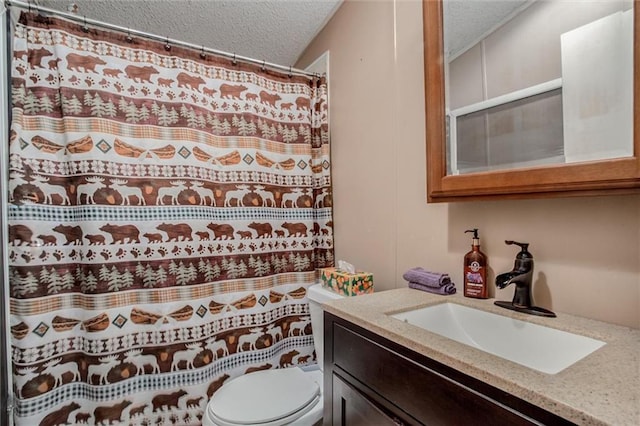 31965 Lakecrest Dr, Excelsior Springs, MO 64024 - bathroom with a textured ceiling, vanity, and a shower with curtain
