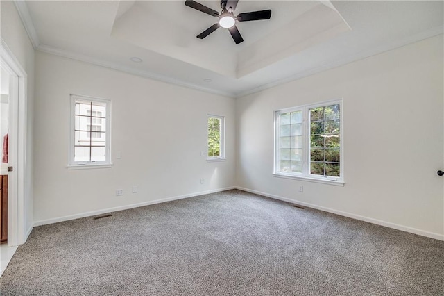 812 E 110th Ter, Kansas City, MO 64131 - carpeted empty room featuring a raised ceiling, crown molding, and a ceiling fan
