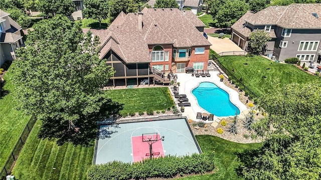 9905 W 144th St, Overland Park, KS 66221 - view from above of property featuring a pool area