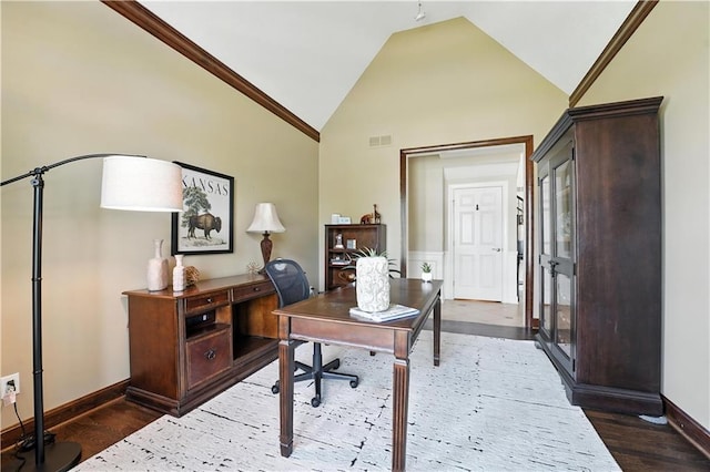 9905 W 144th St, Overland Park, KS 66221 - office area with wood finished floors and high vaulted ceiling