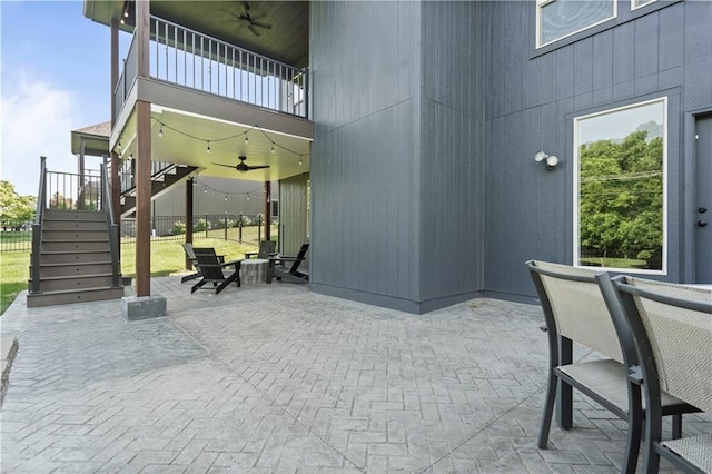 4529 Lakecrest Dr, Shawnee, KS 66218 - patio / terrace featuring stairway, ceiling fan, and a patio area