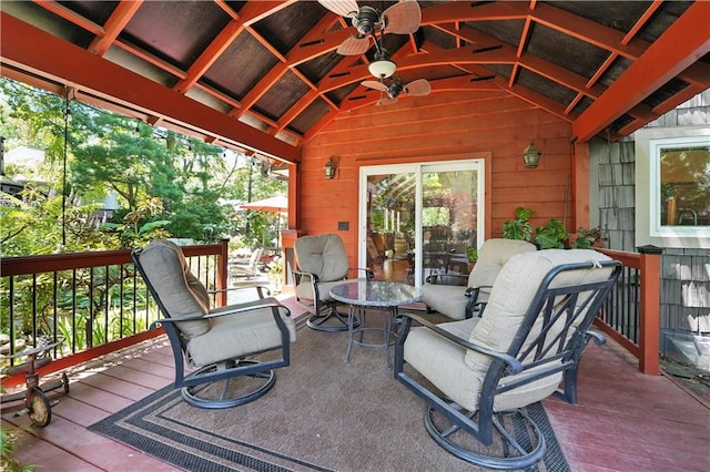 12032 Ballentine St, Overland Park, KS 66213 - wooden terrace featuring ceiling fan