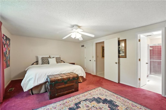 12032 Ballentine St, Overland Park, KS 66213 - carpeted bedroom with a textured ceiling, a ceiling fan, and connected bathroom