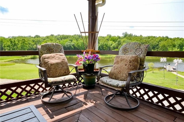 22920 Feaster Branch Rd, Warsaw, MO 64355 - wooden terrace with a lawn and a water view