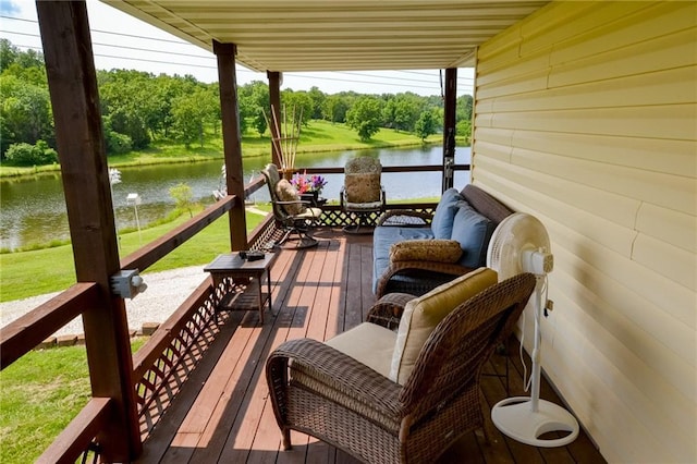 22920 Feaster Branch Rd, Warsaw, MO 64355 - wooden terrace featuring a water view and view of scattered trees