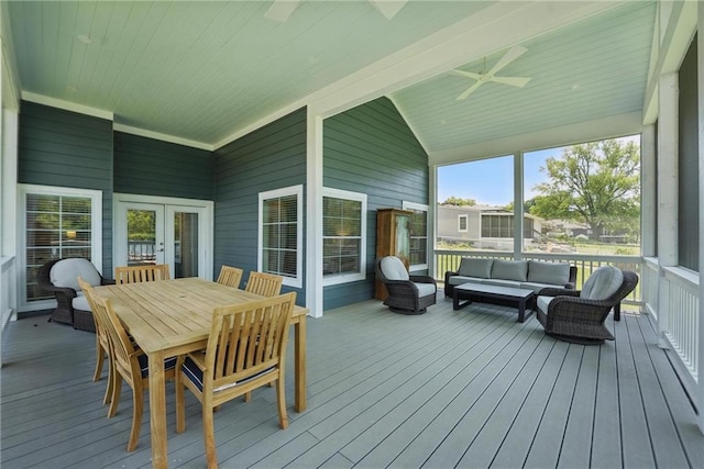 9 P St, Lees Summit, MO 64086 - wooden terrace featuring an outdoor living space and ceiling fan