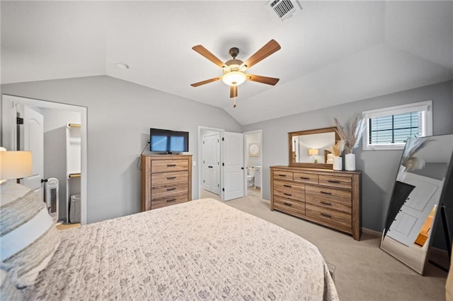 16600 Eby St, Overland Park, KS 66085 - bedroom featuring lofted ceiling, light carpet, ensuite bathroom, and ceiling fan