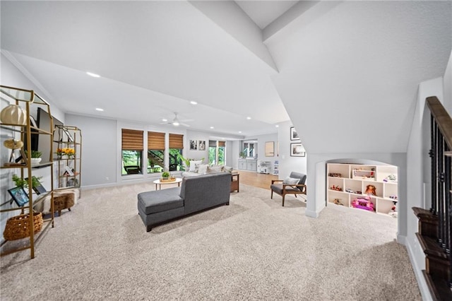 16600 Eby St, Overland Park, KS 66085 - carpeted living area featuring recessed lighting and ceiling fan