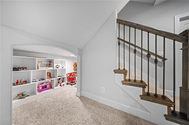 16600 Eby St, Overland Park, KS 66085 - playroom featuring arched walkways, carpet, and vaulted ceiling