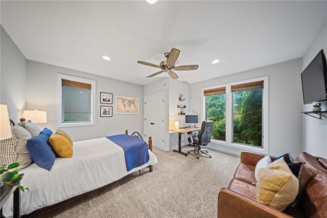 16600 Eby St, Overland Park, KS 66085 - bedroom featuring carpet flooring, an office area, recessed lighting, and ceiling fan