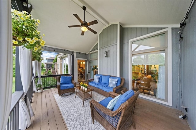 16600 Eby St, Overland Park, KS 66085 - sunroom / solarium featuring a ceiling fan and an outdoor living space