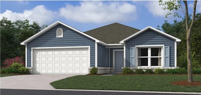 20321 W 194th Ter, Spring Hill, KS 66083 - single story home with driveway, a garage, a front yard, and a shingled roof
