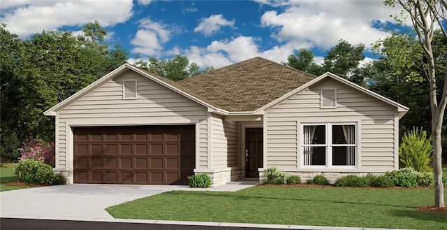 20341 W 194th Ter, Spring Hill, KS 66083 - ranch-style house with a garage, driveway, a front yard, and stone siding