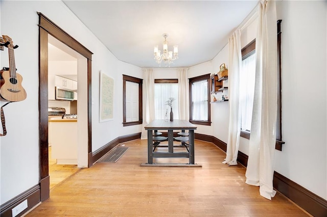 3029 E 7th St, Kansas City, MO 64124 - dining room featuring a chandelier and light wood-style floors