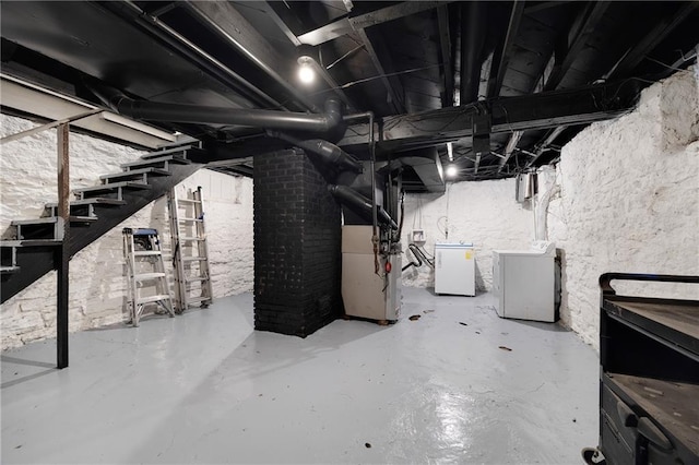 3029 E 7th St, Kansas City, MO 64124 - unfinished below grade area featuring washer and clothes dryer and heating unit