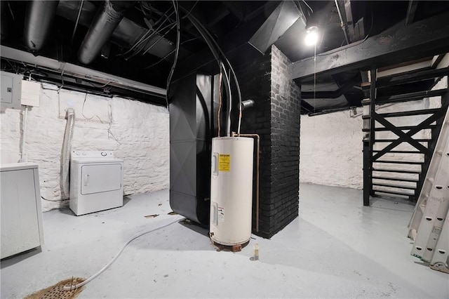 3029 E 7th St, Kansas City, MO 64124 - unfinished basement with water heater and independent washer and dryer