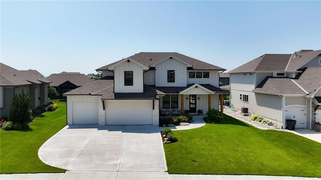 16555 S Lichtenauer Dr, Olathe, KS 66062 - modern inspired farmhouse with board and batten siding, driveway, and a front lawn