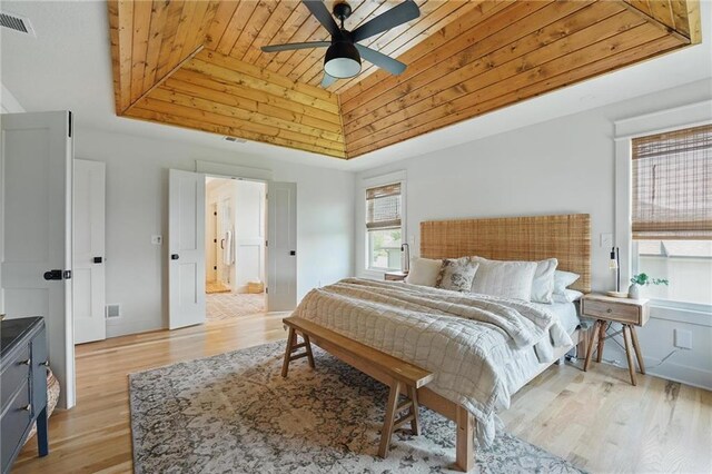 16555 S Lichtenauer Dr, Olathe, KS 66062 - bedroom with wooden ceiling, a raised ceiling, and light wood finished floors