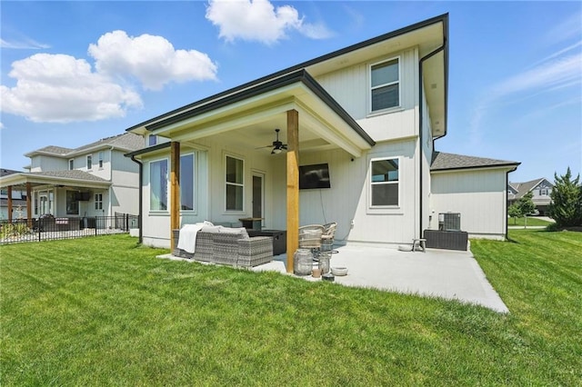 16555 S Lichtenauer Dr, Olathe, KS 66062 - rear view of property with a ceiling fan, a patio, and an outdoor hangout area