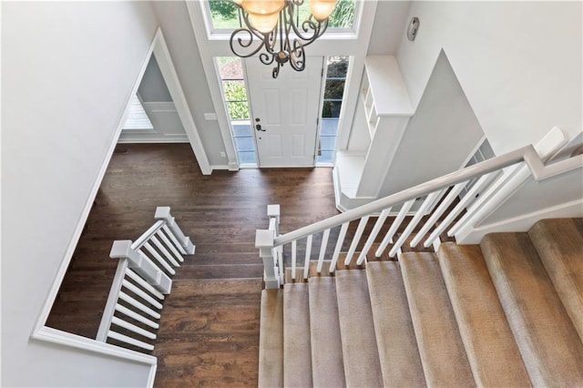 17940 W 158th Ct, Olathe, KS 66062 - entrance foyer featuring stairway, wood finished floors, and a chandelier