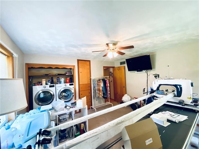 311 SW 12th Ter, Concordia, MO 64020 - laundry area with a ceiling fan and washer and dryer