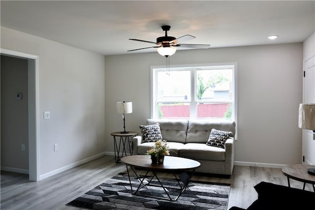820 Carolina St, Neodesha, KS 66757 - living room featuring ceiling fan and light wood-style floors