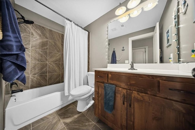 14115 NW 68th St, Parkville, MO 64152 - bathroom featuring shower / tub combo with curtain, vanity, and marble look tiles