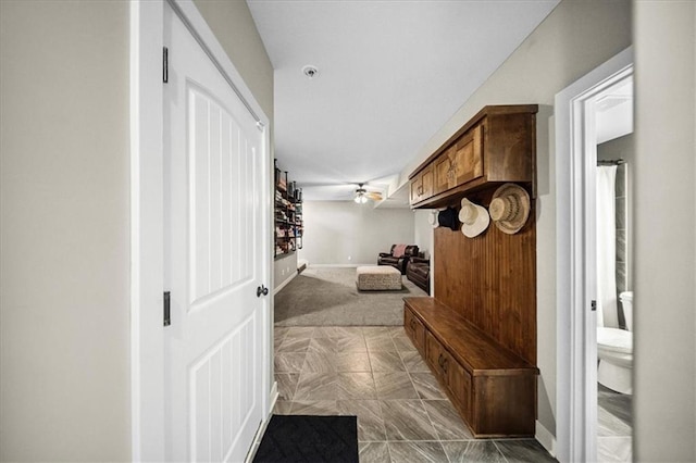14115 NW 68th St, Parkville, MO 64152 - mudroom with baseboards and ceiling fan