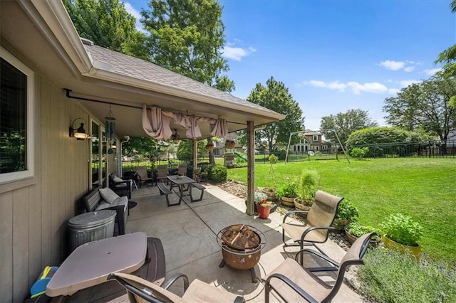 14115 NW 68th St, Parkville, MO 64152 - view of patio with a fire pit