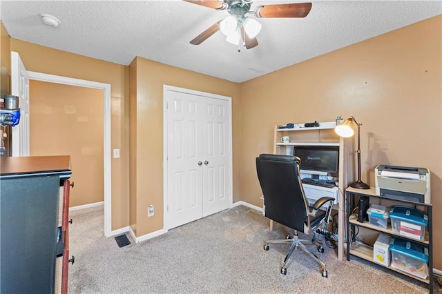 20112 W 220th St, Spring Hill, KS 66083 - home office featuring carpet, ceiling fan, and a textured ceiling
