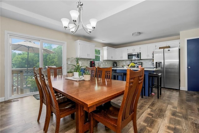 15375 Roger Rd, Leavenworth, KS 66048 - dining area featuring dark wood finished floors and a chandelier