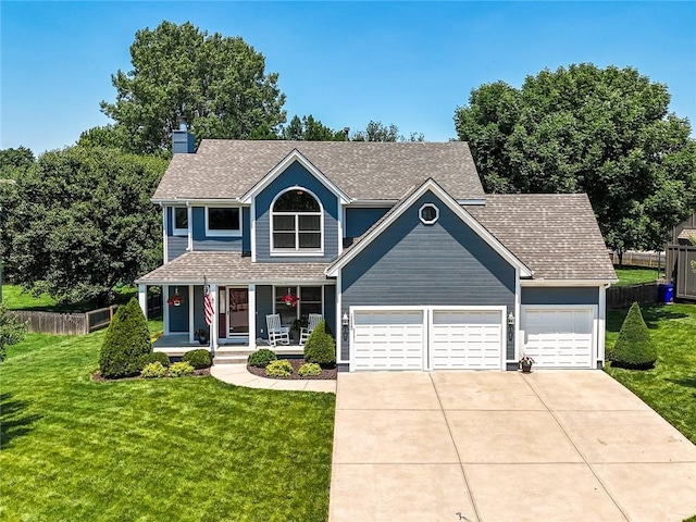 15520 W 140th Ter, Olathe, KS 66062 - traditional home featuring a porch, concrete driveway, a garage, a chimney, and roof with shingles