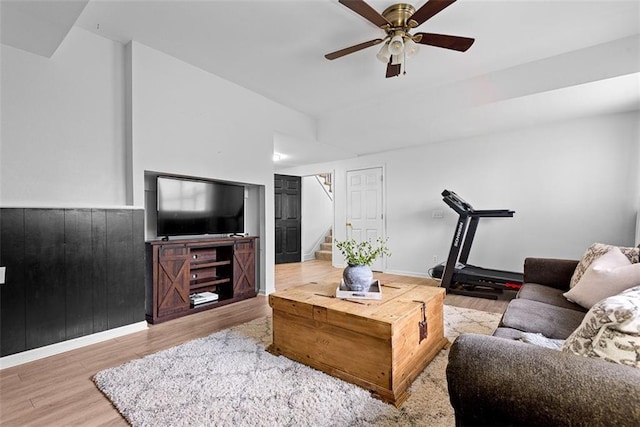 29500 W 184th St, Gardner, KS 66030 - living area with stairway, wood finished floors, and a ceiling fan