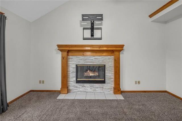 22005 Gracie Dr, Peculiar, MO 64078 - detailed view of carpet flooring and a tiled fireplace