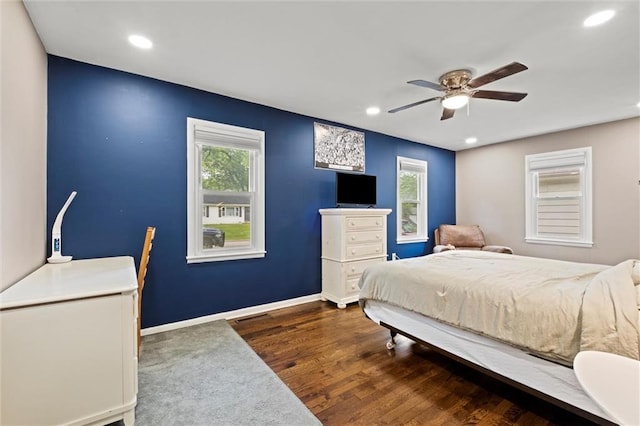 1521 W 22nd St, Lawrence, KS 66046 - bedroom with recessed lighting, wood finished floors, and ceiling fan
