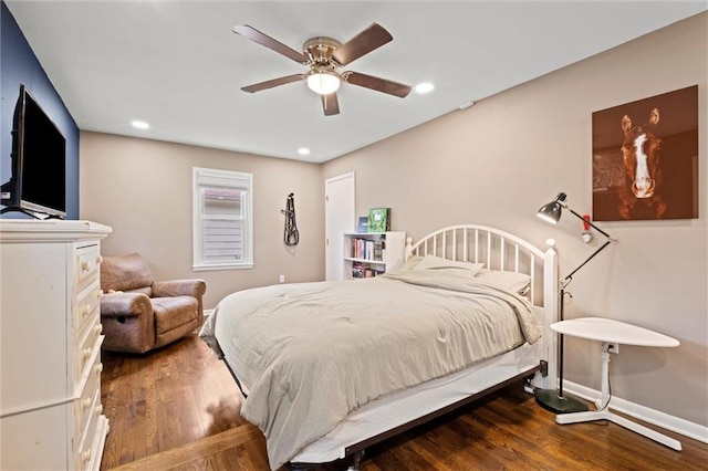 1521 W 22nd St, Lawrence, KS 66046 - bedroom featuring wood finished floors, recessed lighting, and ceiling fan