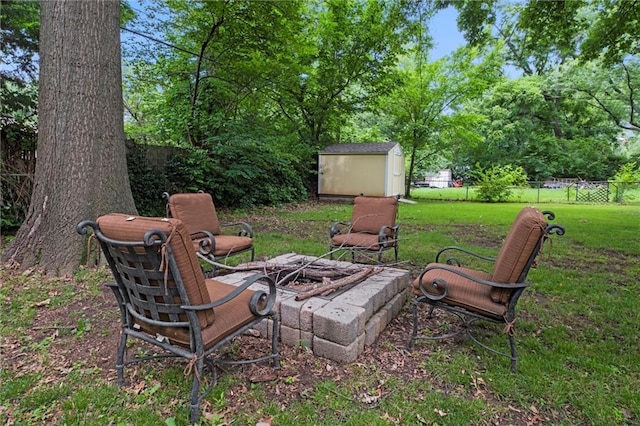 1521 W 22nd St, Lawrence, KS 66046 - view of yard featuring a fire pit and a shed