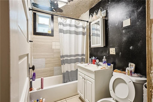 2512 Jules St, Saint Joseph, MO 64501 - full bathroom featuring vanity, shower / bath combination with curtain, and tile patterned floors