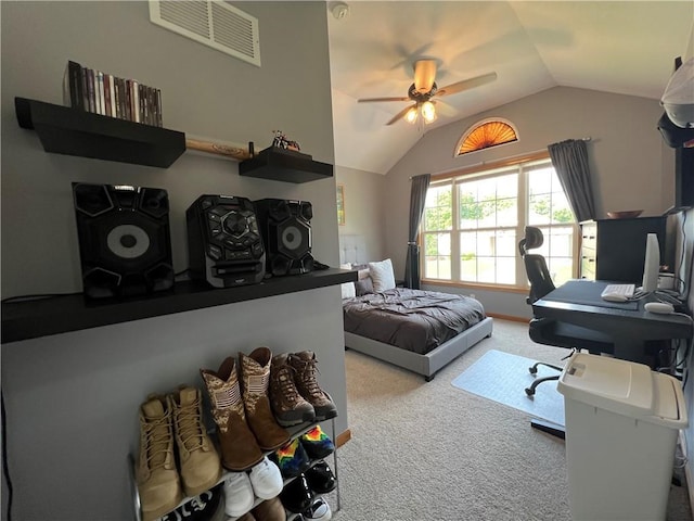 938 S 17th St, Leavenworth, KS 66048 - bedroom featuring lofted ceiling, carpet floors, an office area, and a ceiling fan