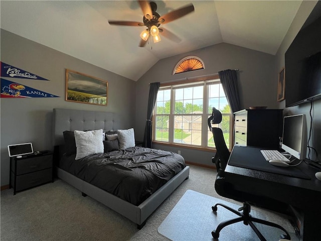 938 S 17th St, Leavenworth, KS 66048 - carpeted bedroom featuring vaulted ceiling, an office area, and a ceiling fan