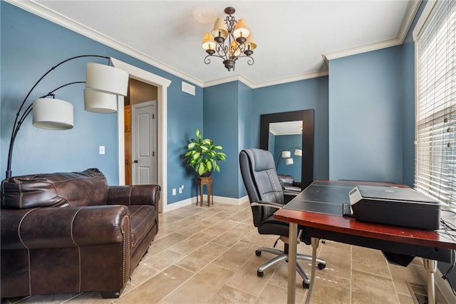 936 SW Raintree Dr, Lees Summit, MO 64082 - home office featuring a chandelier, healthy amount of natural light, and ornamental molding