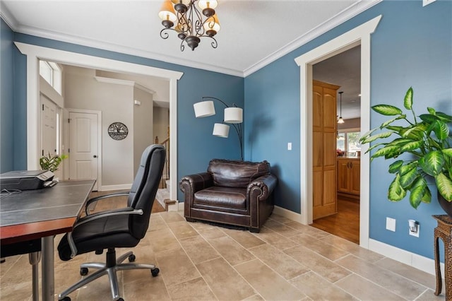 936 SW Raintree Dr, Lees Summit, MO 64082 - office with ornamental molding and a chandelier